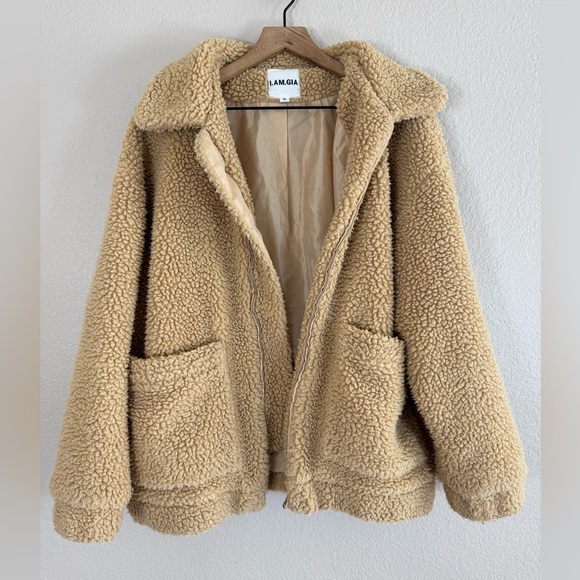 I Am Gia Pixie Tan Oversized Teddy Sherpa Bomber Coat size Small $99 - Picture 7 of 15